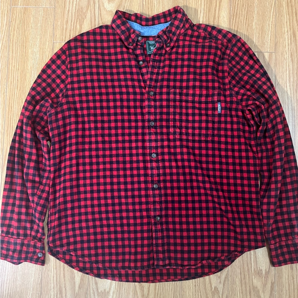 Woolrich plaid flannel cotton polo shirt red lumberjack outdoor hunting XL